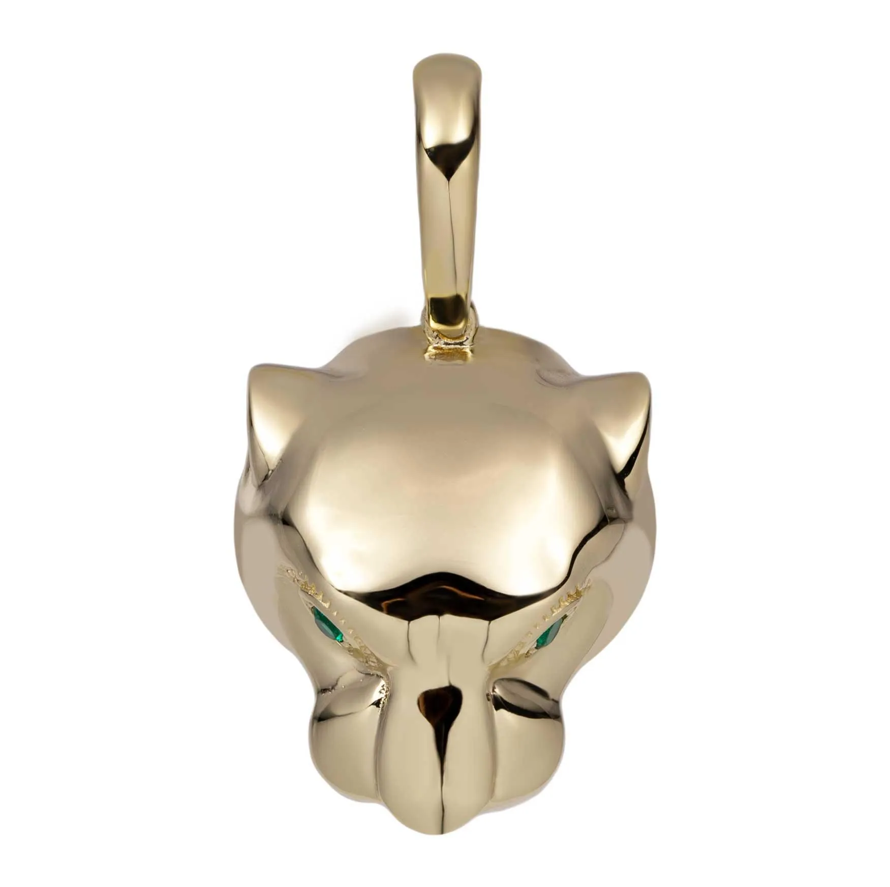 1 1/4" Panther Head with Green Eyes Pendant Solid 14K Yellow Gold