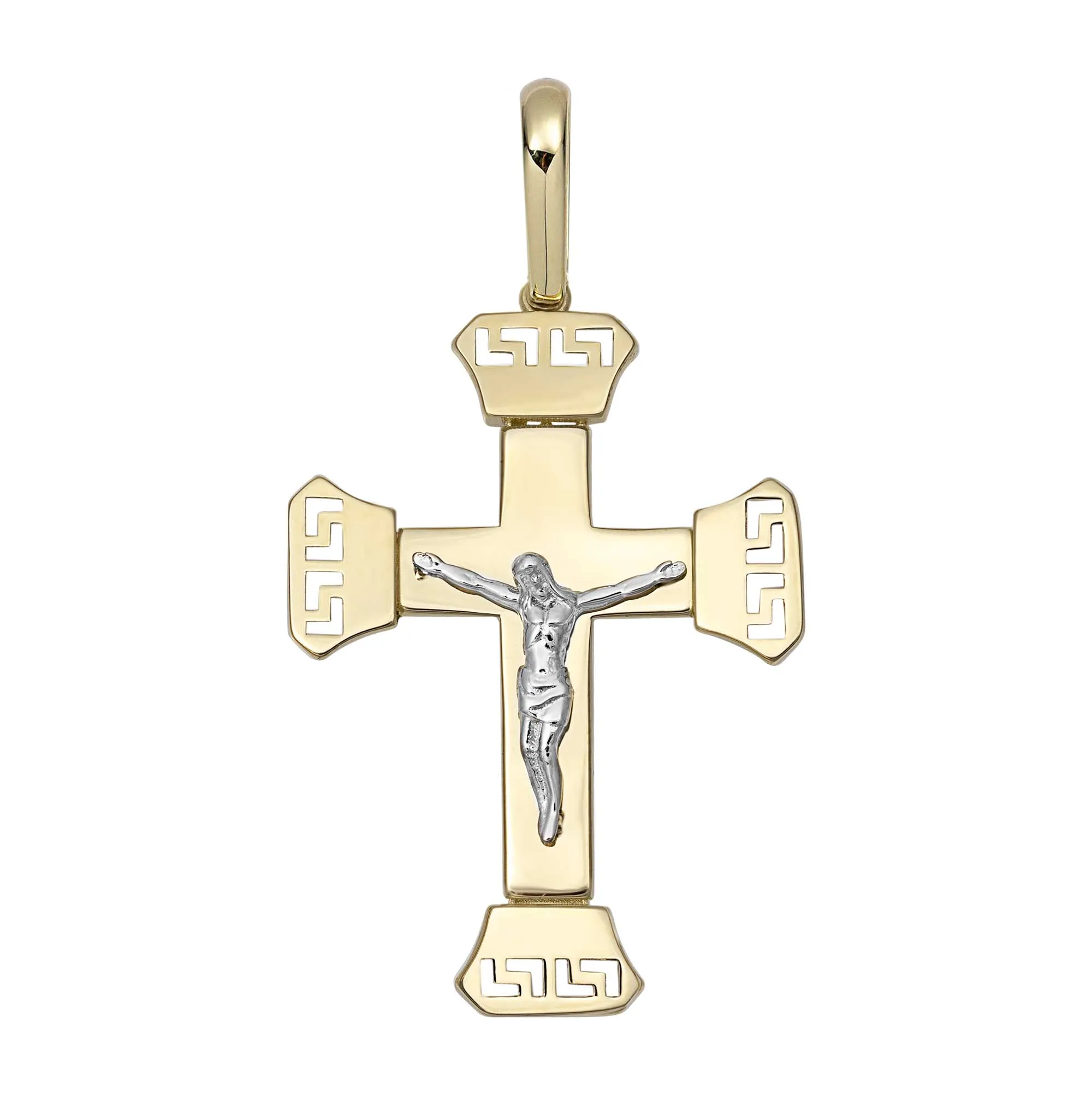 1 3/4" Byzantine Crucifix Jesus Cross Pendant 10K Yellow Gold