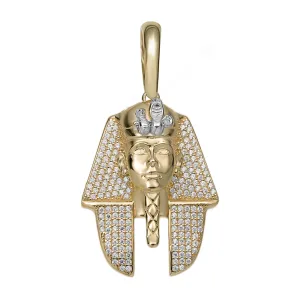 1 3/4" CZ Pharaoh Egyptian King Pendant 10K Yellow Gold