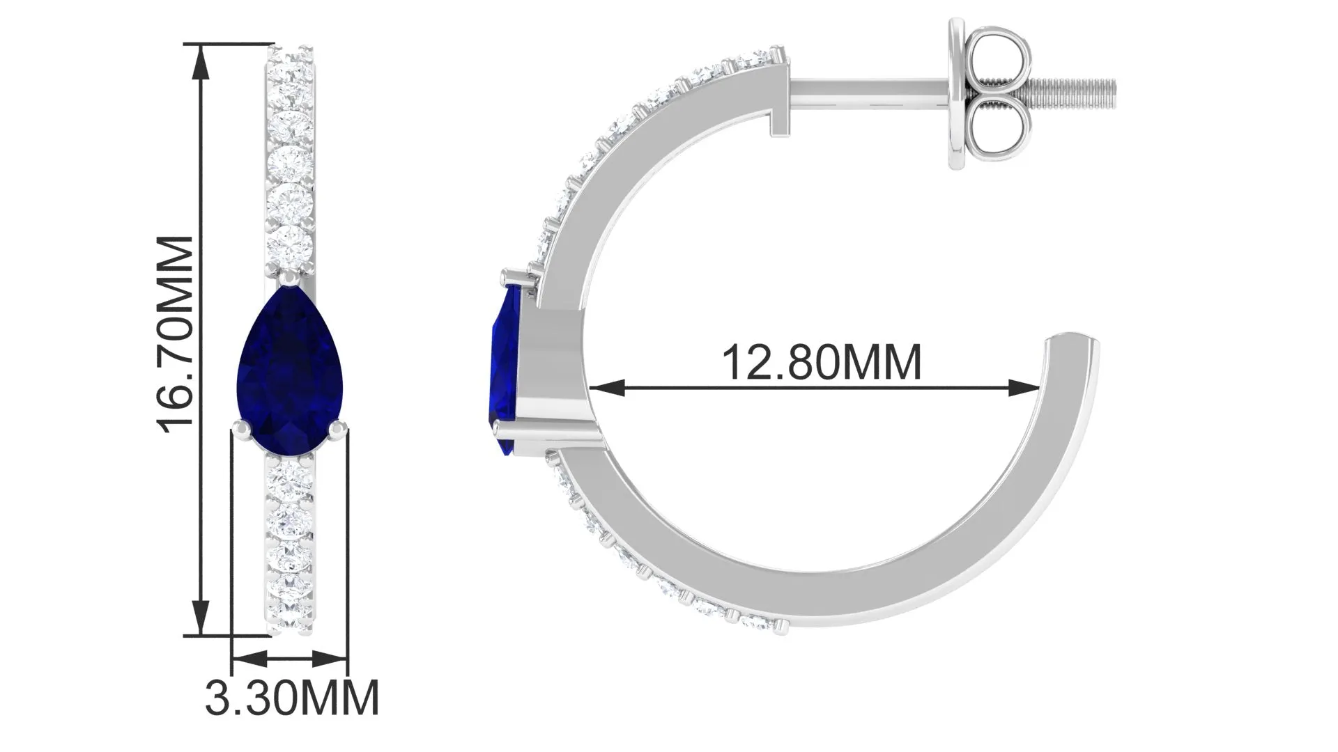 1 CT Pear Cut Blue Sapphire and Diamond Hoop Earrings