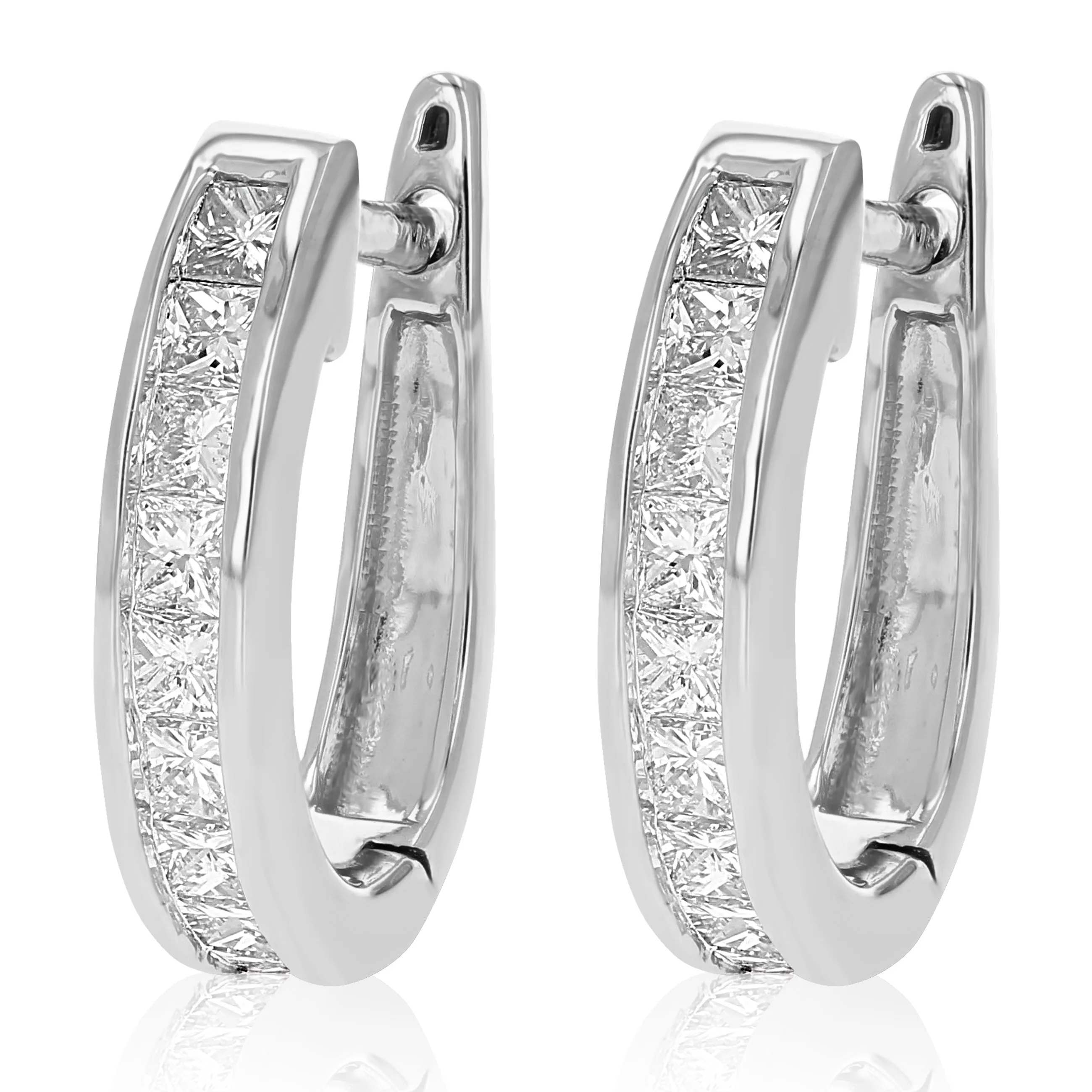 1 cttw Princess Diamond Hoop Earrings in 14K Gold