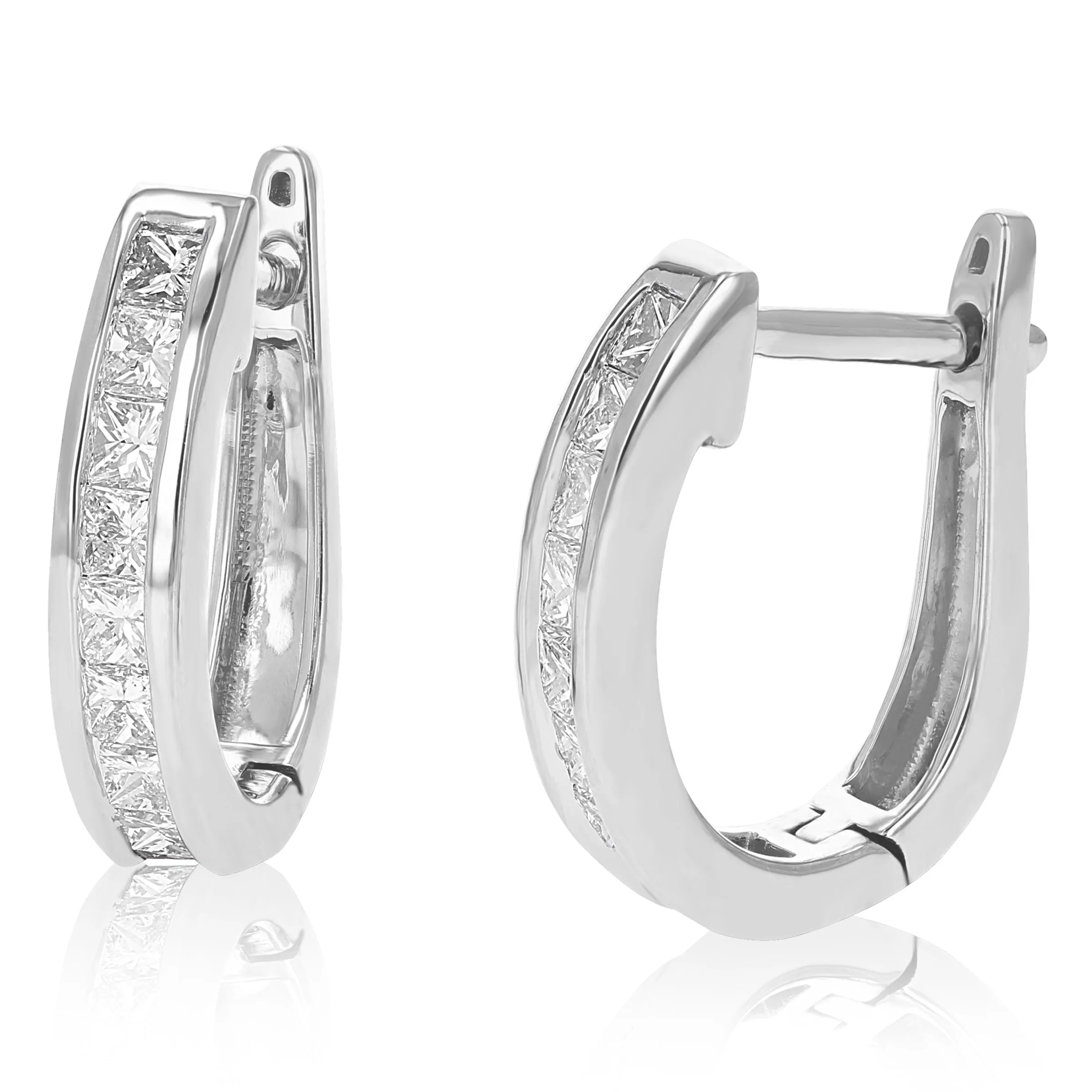 1 cttw Princess Diamond Hoop Earrings in 14K Gold