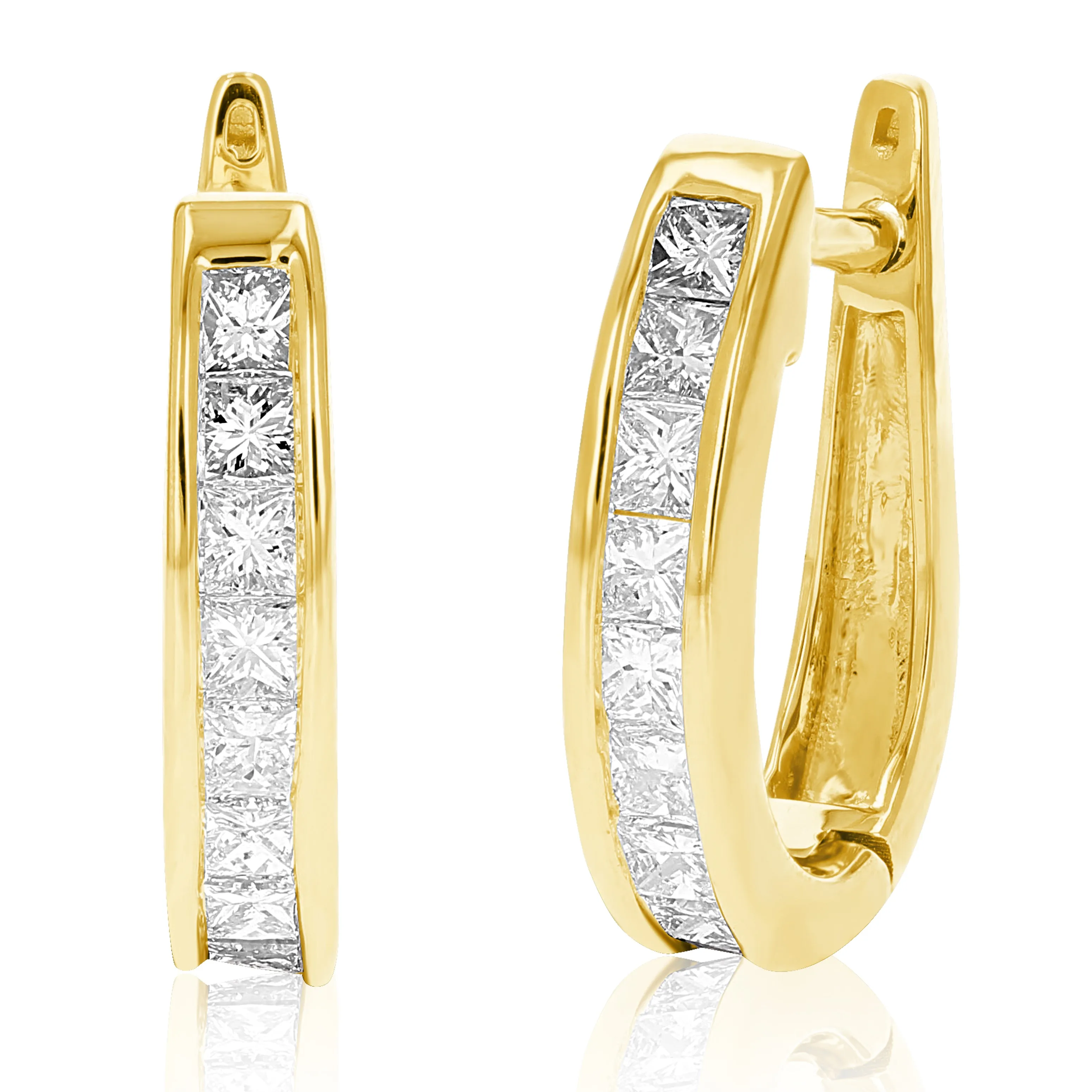 1 cttw Princess Diamond Hoop Earrings in 14K Gold