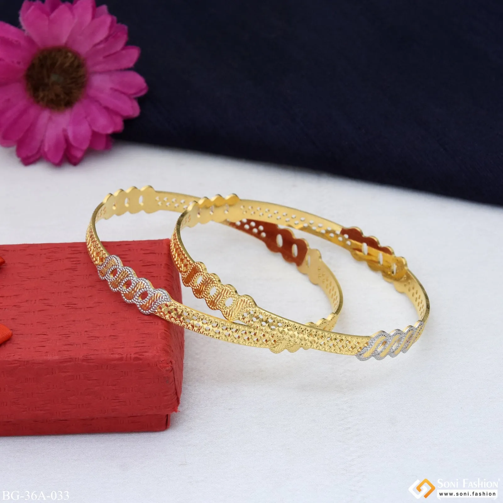 1 Gram Gold Plated Beautiful Design Fashionable Bangles for Lady - Style A033