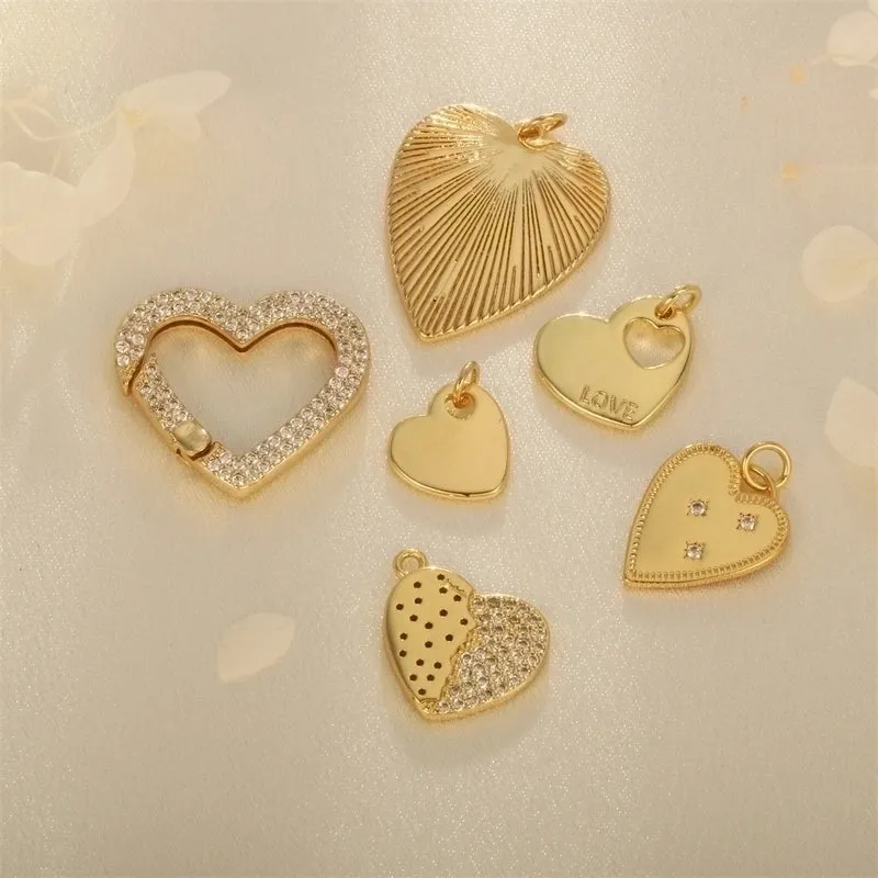 1 Piece 13 * 16mm 15 * 18mm 22 * 27mm Copper Zircon 18K Gold Plated Heart Shape Polished Pendant