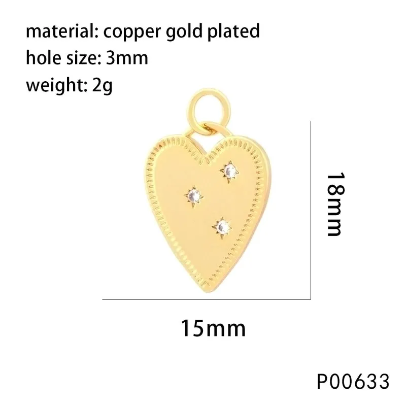 1 Piece 13 * 16mm 15 * 18mm 22 * 27mm Copper Zircon 18K Gold Plated Heart Shape Polished Pendant