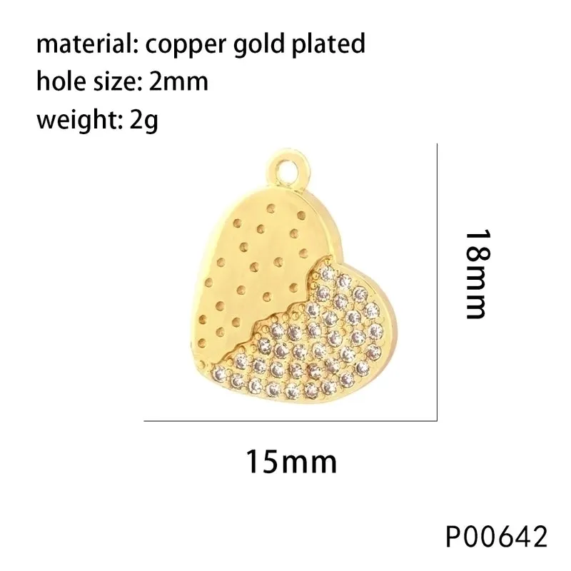 1 Piece 13 * 16mm 15 * 18mm 22 * 27mm Copper Zircon 18K Gold Plated Heart Shape Polished Pendant