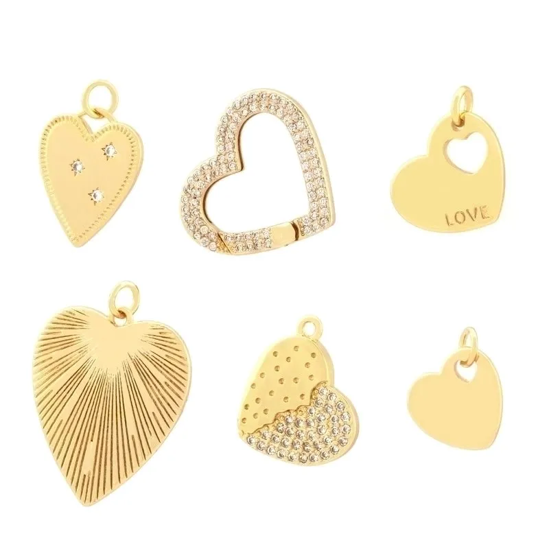 1 Piece 13 * 16mm 15 * 18mm 22 * 27mm Copper Zircon 18K Gold Plated Heart Shape Polished Pendant