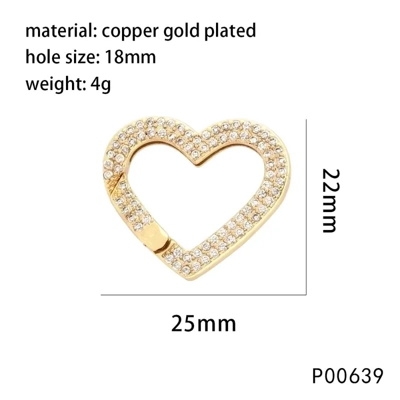 1 Piece 13 * 16mm 15 * 18mm 22 * 27mm Copper Zircon 18K Gold Plated Heart Shape Polished Pendant