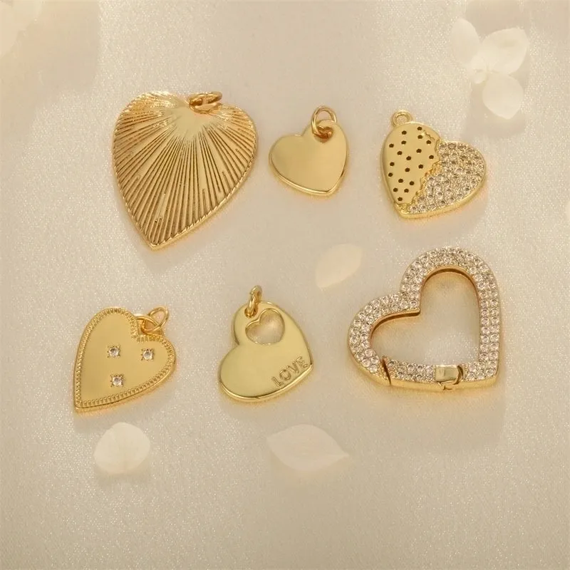 1 Piece 13 * 16mm 15 * 18mm 22 * 27mm Copper Zircon 18K Gold Plated Heart Shape Polished Pendant