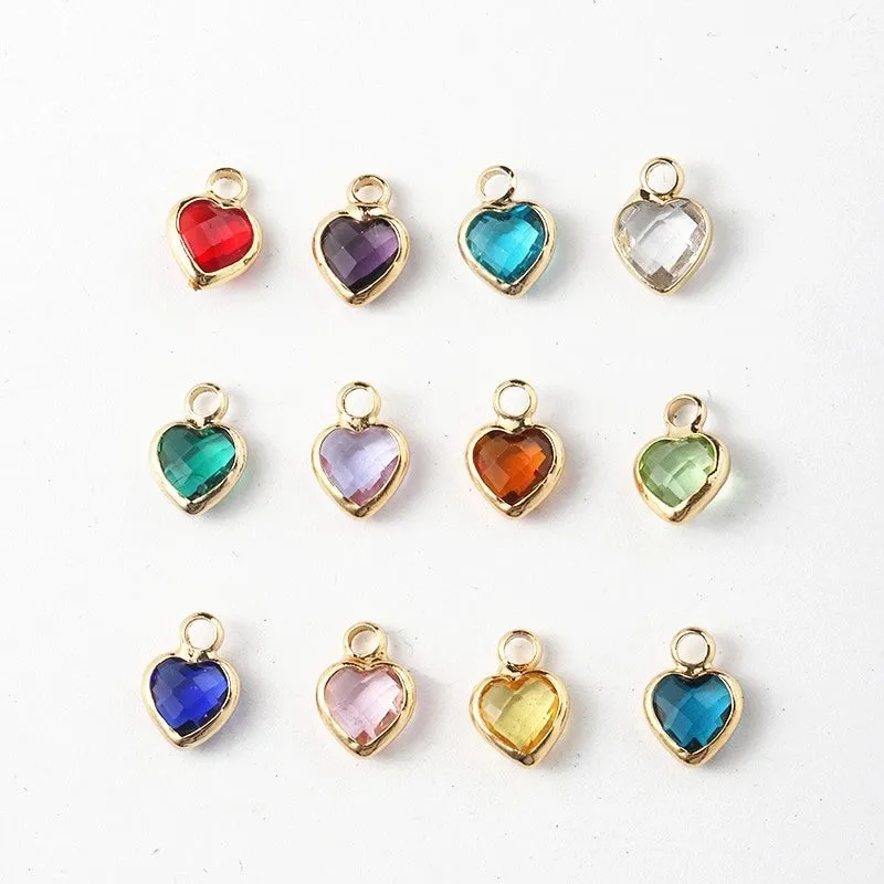 1 Piece 7 * 9mm Copper Glass Birthstone Heart Shape Pendant