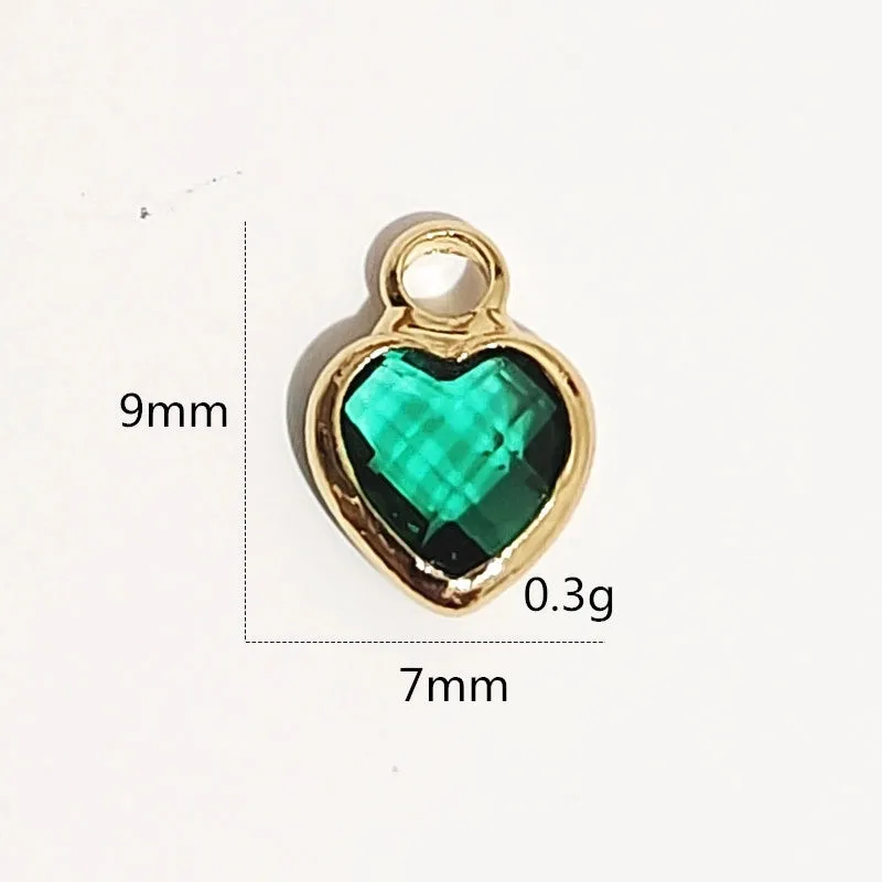 1 Piece 7 * 9mm Copper Glass Birthstone Heart Shape Pendant