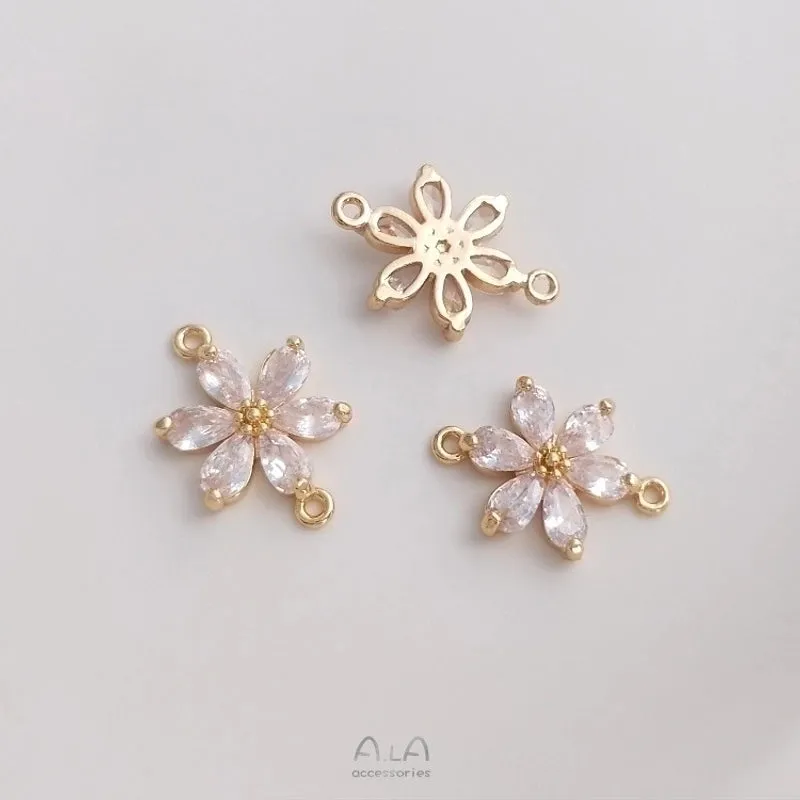 1 Piece Diameter 11mm 13.5mm Diameter Diameter 14mm Copper Zircon 14K Gold Plated Flower Polished Pendant