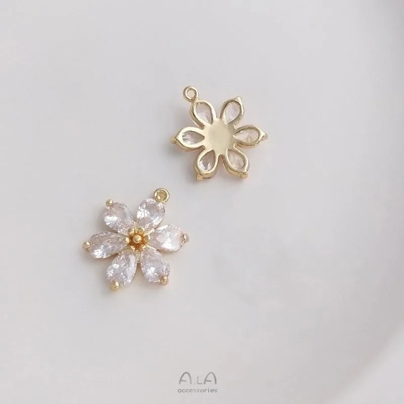 1 Piece Diameter 11mm 13.5mm Diameter Diameter 14mm Copper Zircon 14K Gold Plated Flower Polished Pendant