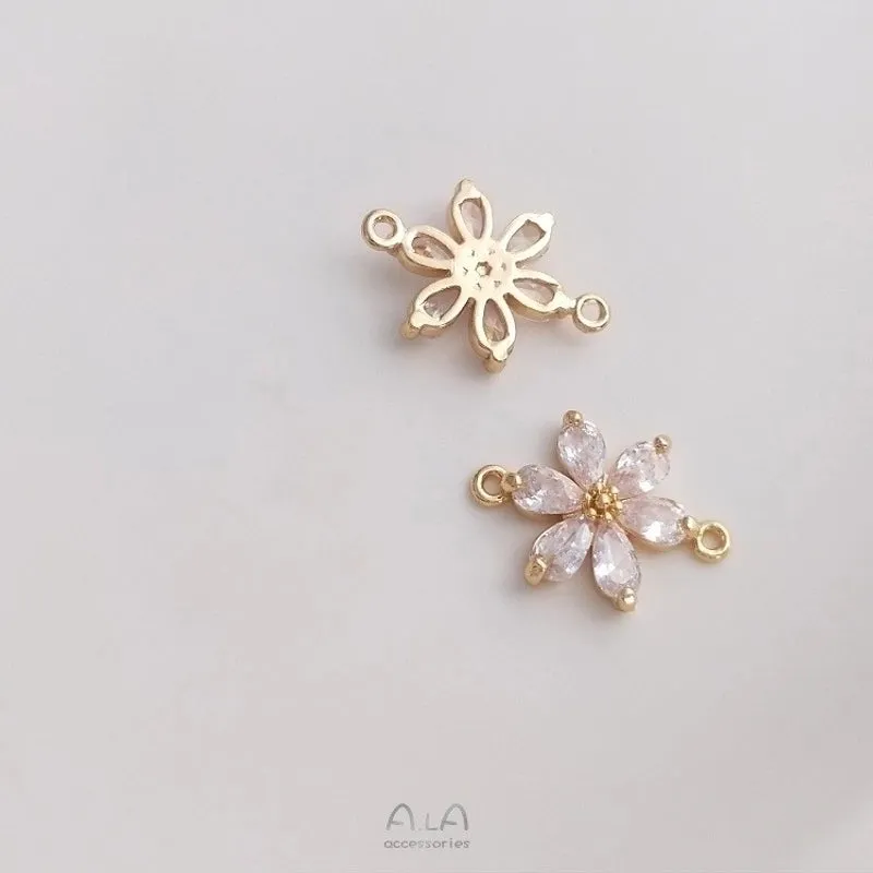 1 Piece Diameter 11mm 13.5mm Diameter Diameter 14mm Copper Zircon 14K Gold Plated Flower Polished Pendant