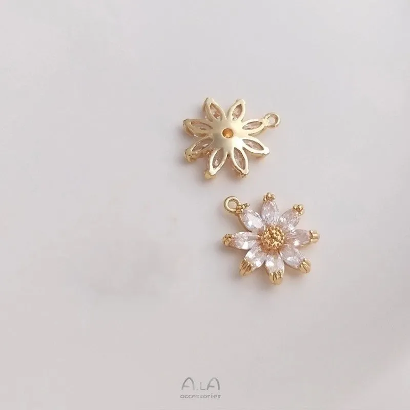 1 Piece Diameter 11mm 13.5mm Diameter Diameter 14mm Copper Zircon 14K Gold Plated Flower Polished Pendant