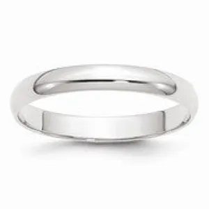 10k White Gold 3mm Lightweight Half Round Wedding Band Ring