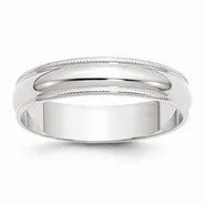 10k White Gold 5mm Lightweight Milgrain Half Round Wedding Band Ring