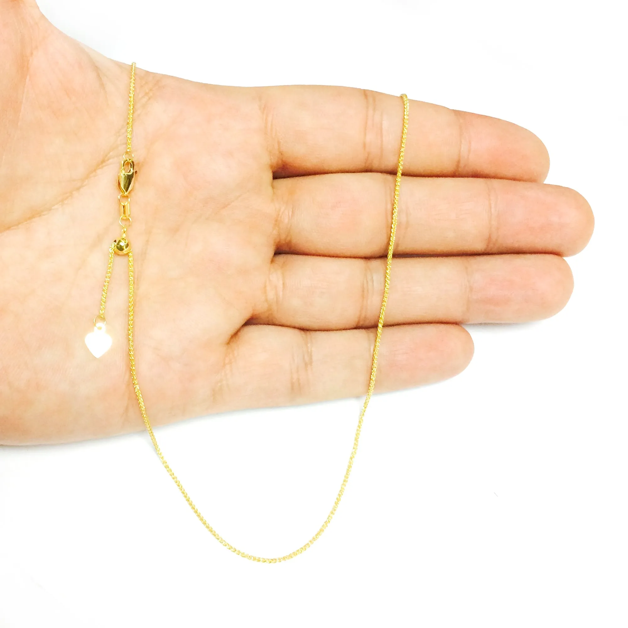 10k Yellow Gold Adjustable Wheat Link Chain Necklace, 1.0mm, 22"