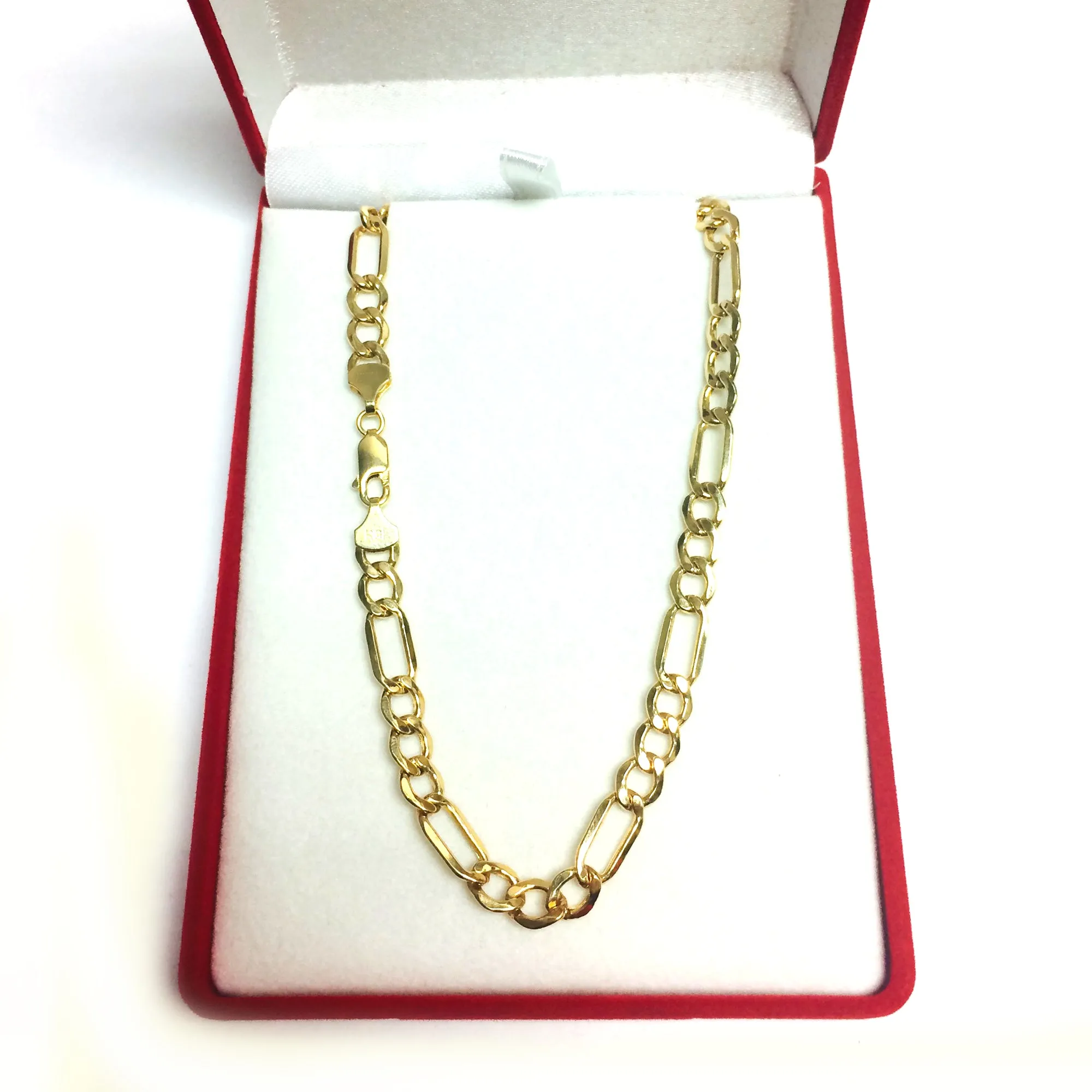 10k Yellow Gold Hollow Figaro Chain Necklace, 6.5mm