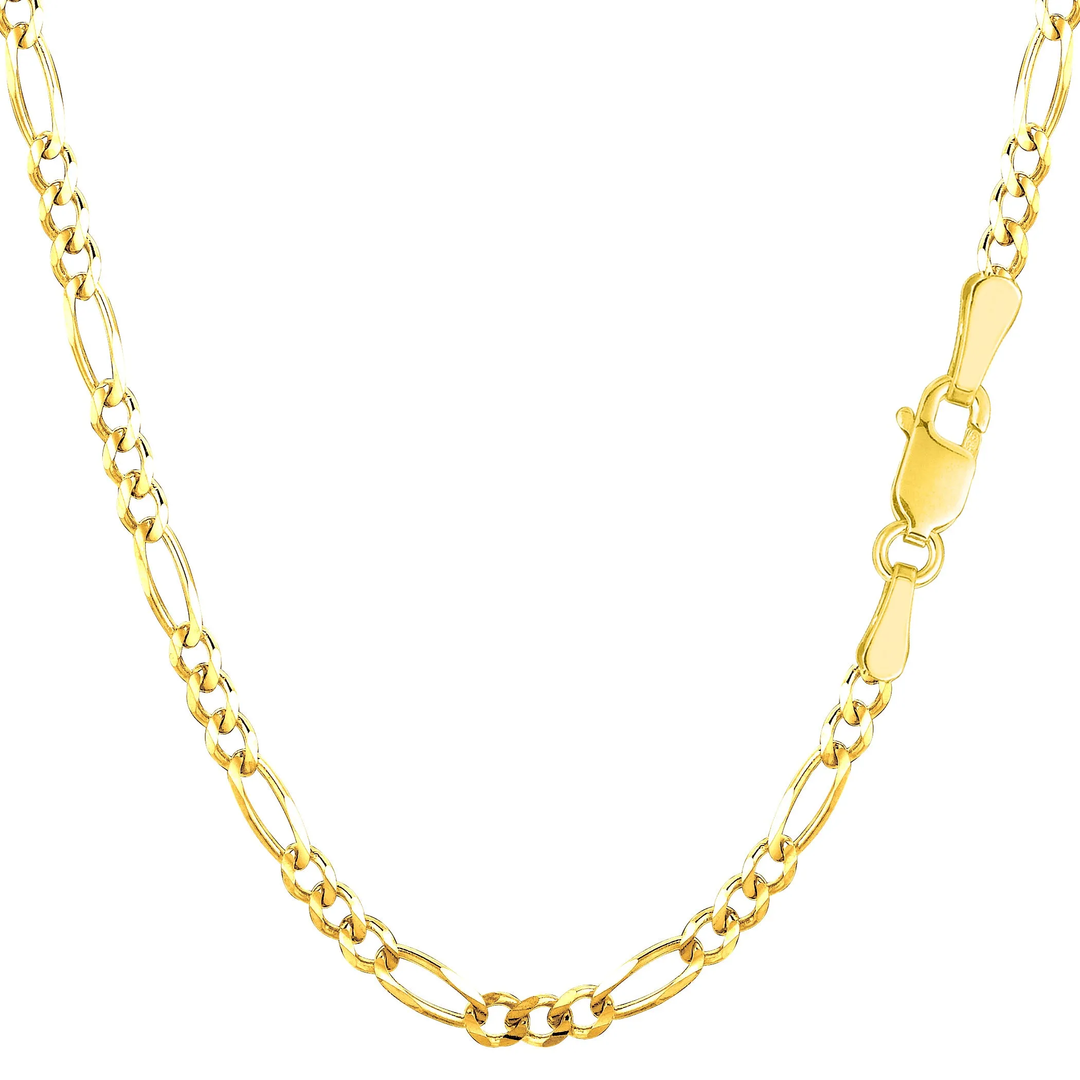 10k Yellow Solid Gold Figaro Chain Necklace, 3.0mm