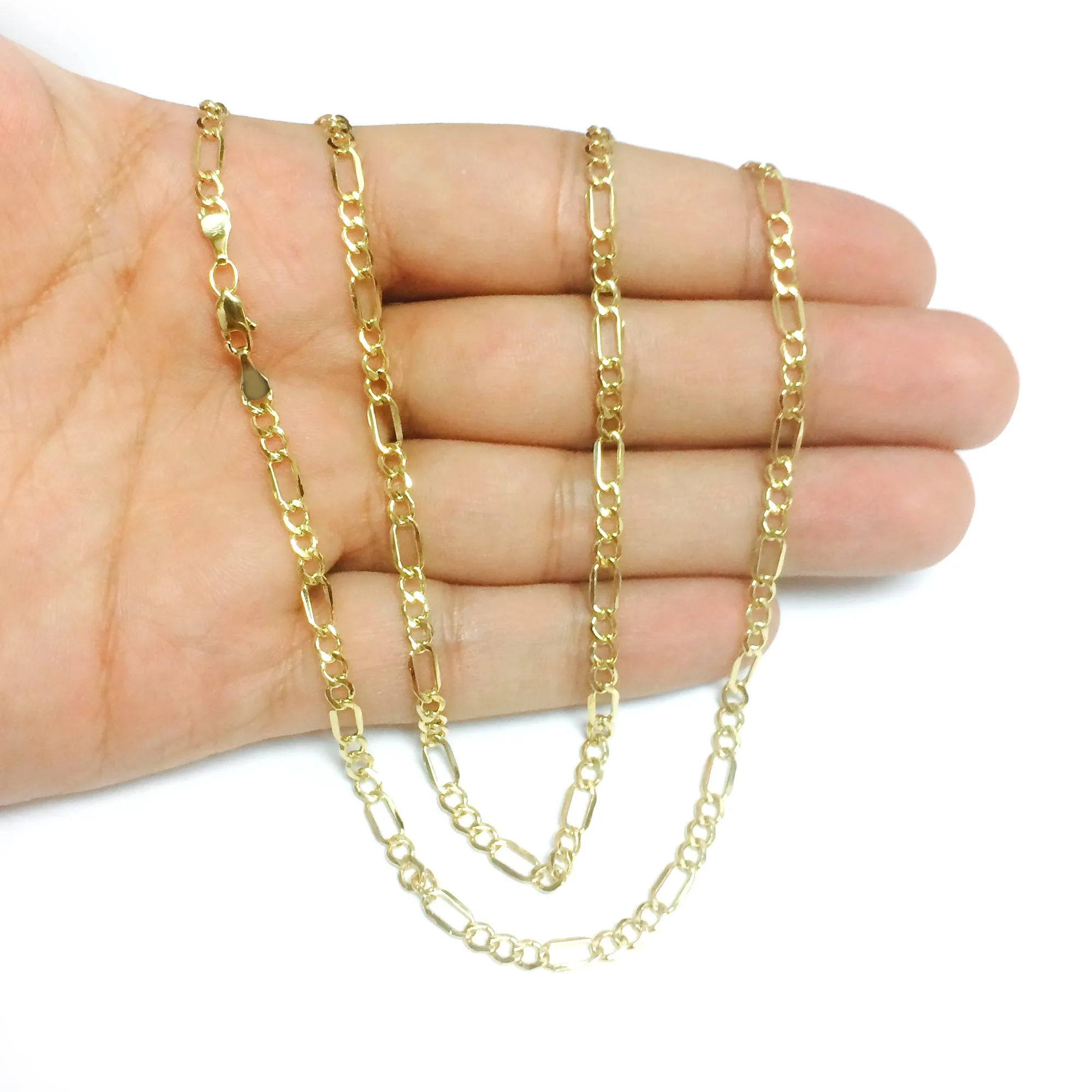 10k Yellow Solid Gold Figaro Chain Necklace, 3.0mm