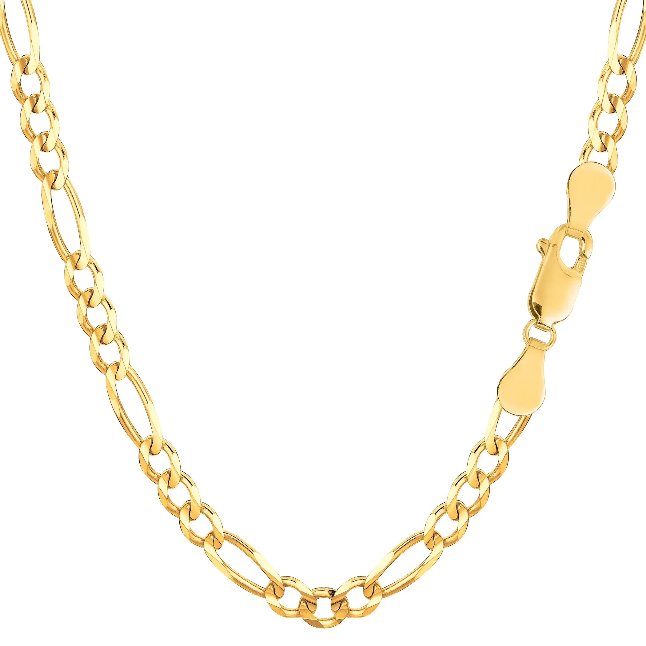 10k Yellow Solid Gold Figaro Chain Necklace, 4.0mm