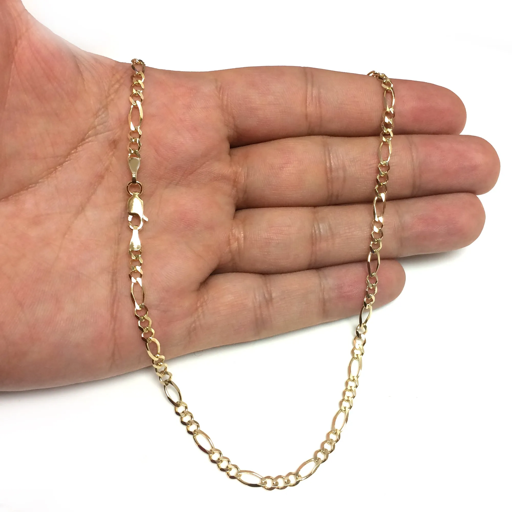 10k Yellow Solid Gold Figaro Chain Necklace, 4.0mm