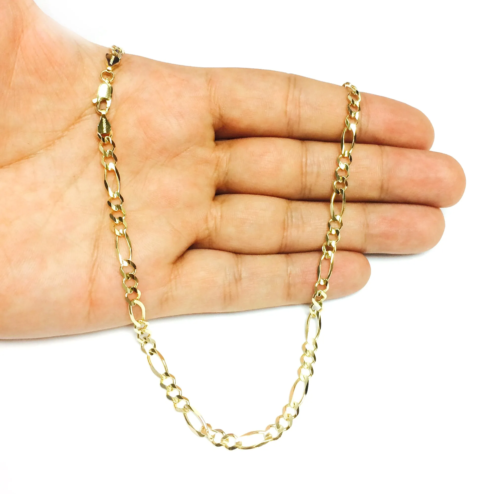 10k Yellow Solid Gold Figaro Chain Necklace, 5.0mm