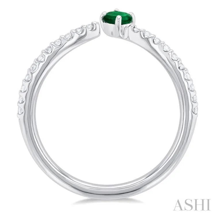 1/10 ctw Petite 4X3MM Oval Cut Emerald and Round Cut Diamond Precious Fashion Ring in 10K White Gold