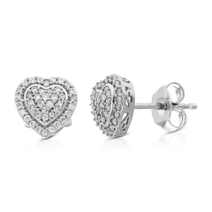 1/4 cttw Lab Grown Diamond Heart Stud Earrings in Sterling Silver