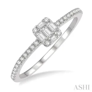 1/4 Ctw Cushion Shape Baguette and Round Cut Diamond Fashion Promise Ring in 14K White Gold