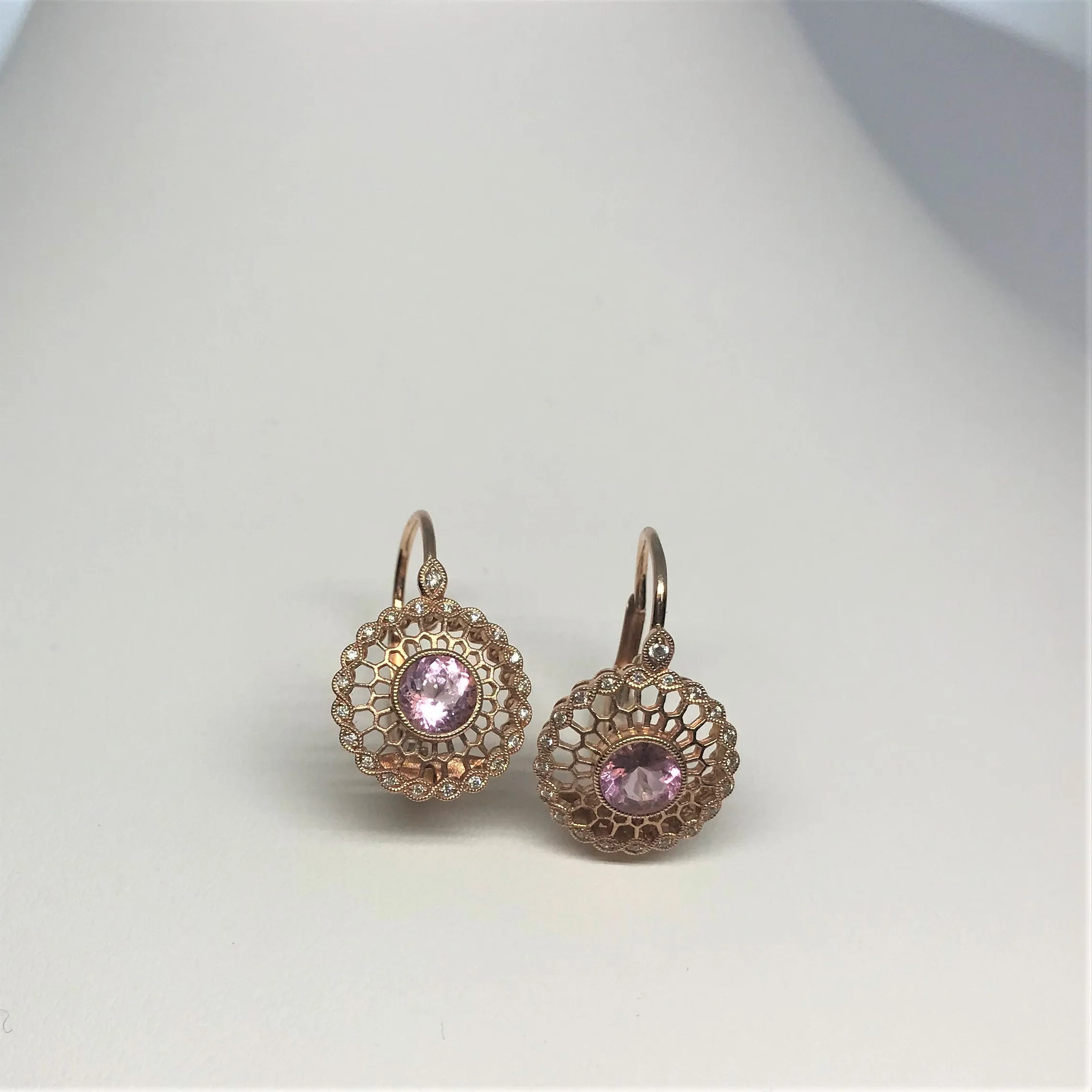 14 Karat Rose Gold, Morganite And Diamond Earrings