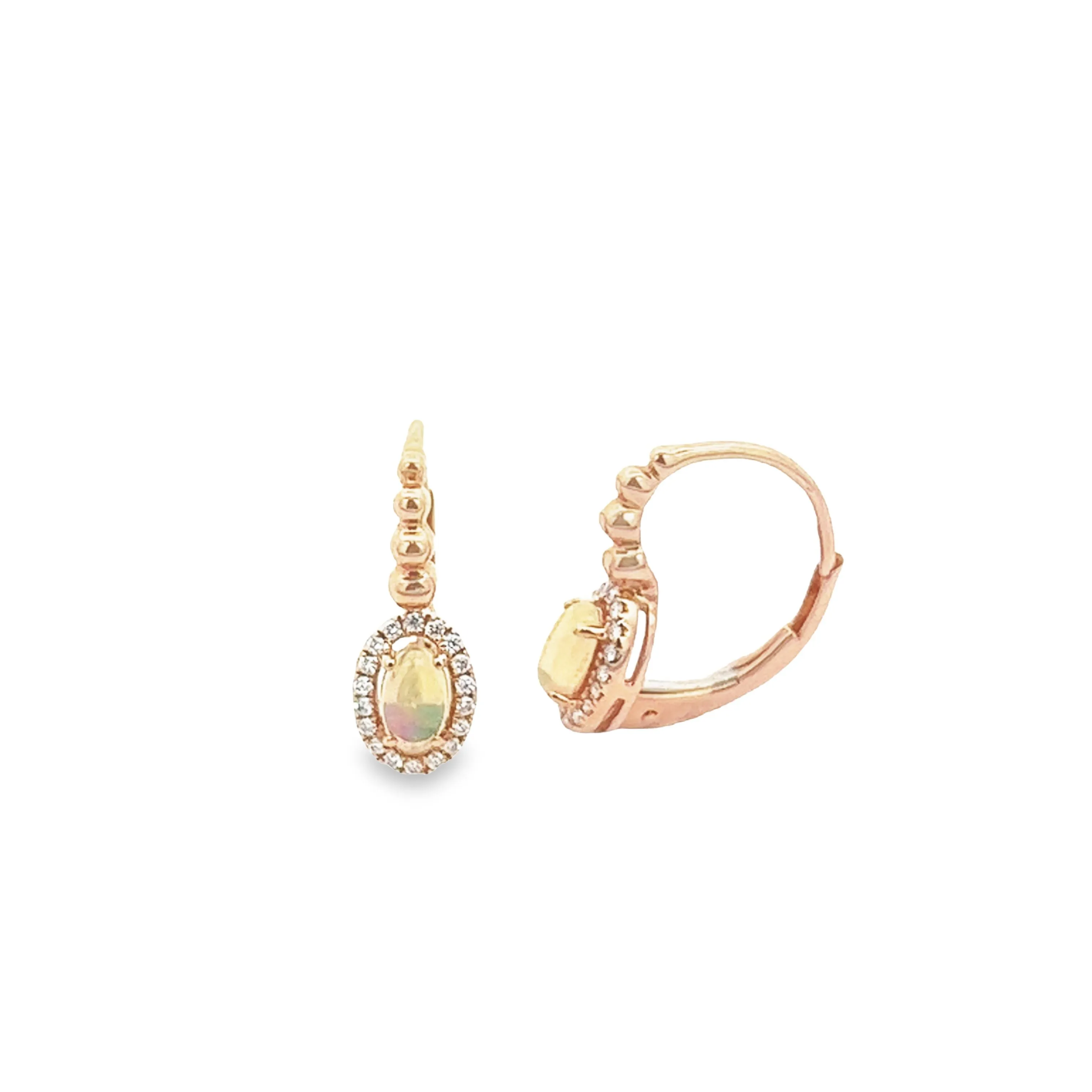 14k Rose Gold Diamond and Opal Earrings