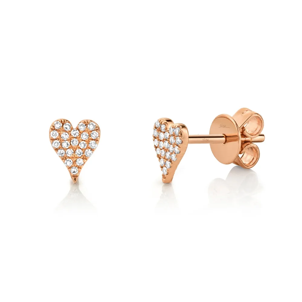 14k Rose Gold Diamond Heart Stud Earrings