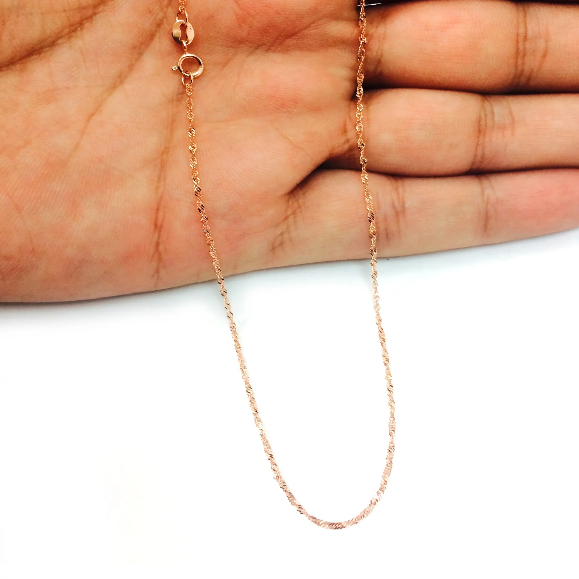 14k Rose Gold Singapore Chain Necklace, 1.0mm