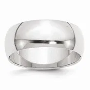 14k White Gold 8mm Half-Round Wedding Band Ring