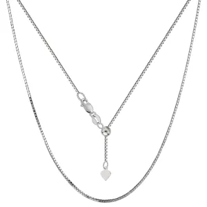 14k White Gold Adjustable Box Link Chain Necklace, 0.85mm, 22