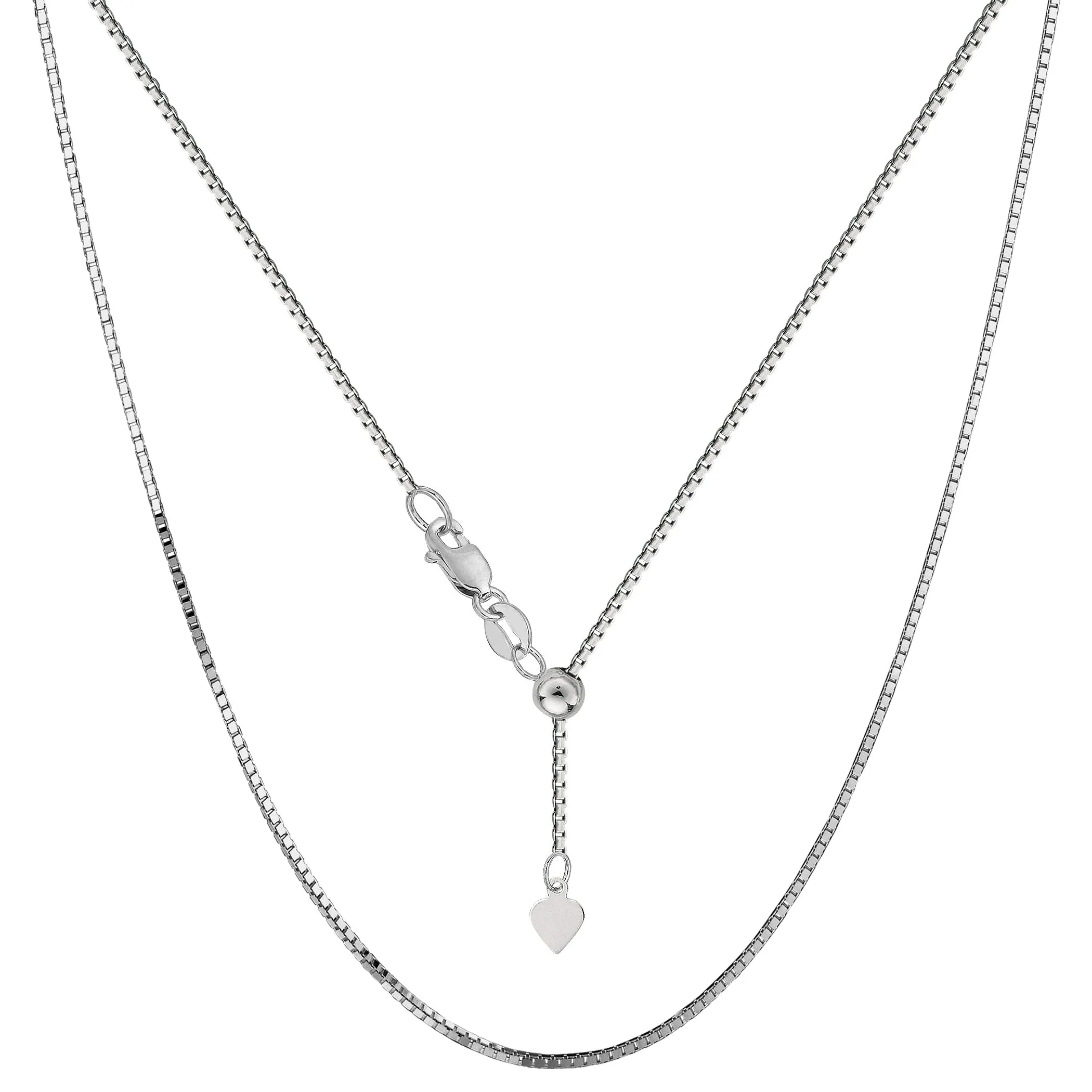 14k White Gold Adjustable Box Link Chain Necklace, 0.85mm, 22"