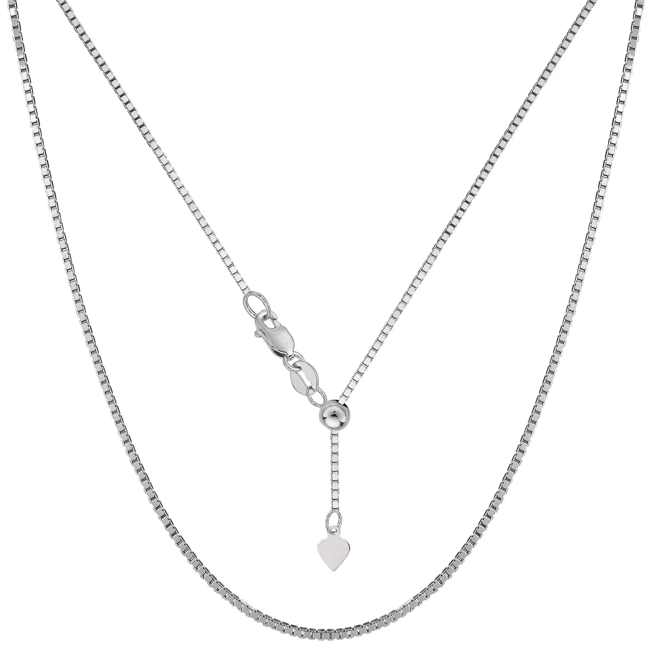 14k White Gold Adjustable Box Link Chain Necklace, 1.15mm, 22"