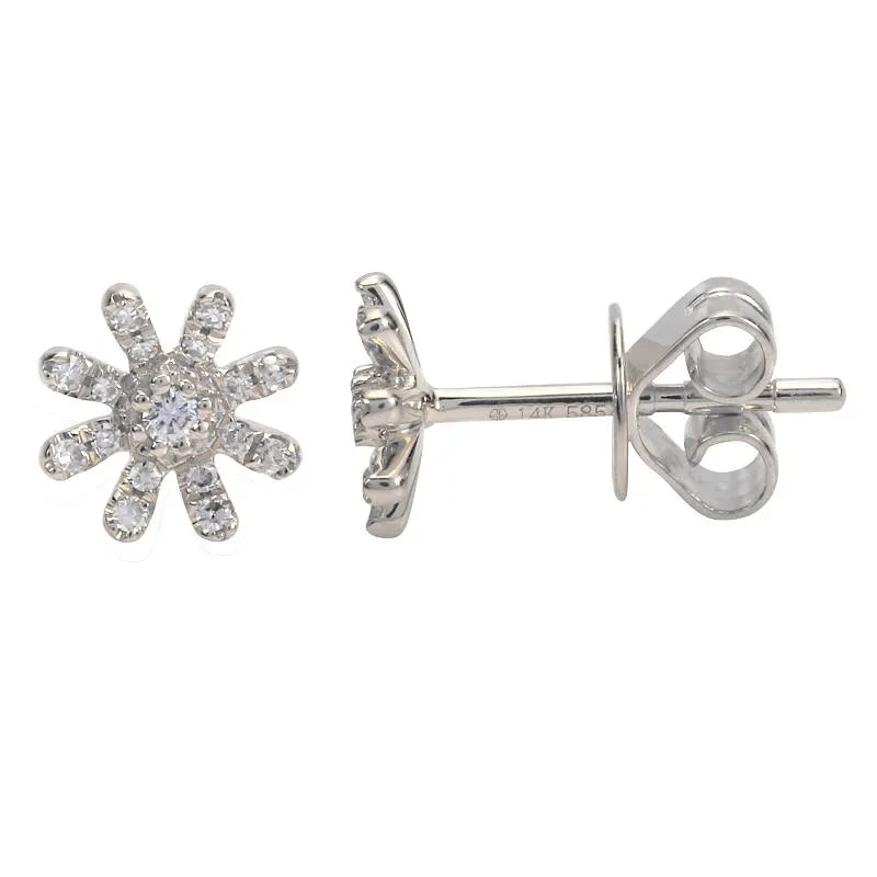 14k White Gold Diamond Flower Earrings