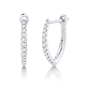 14K White Gold Diamond Hoop Earrings, V-Shaped