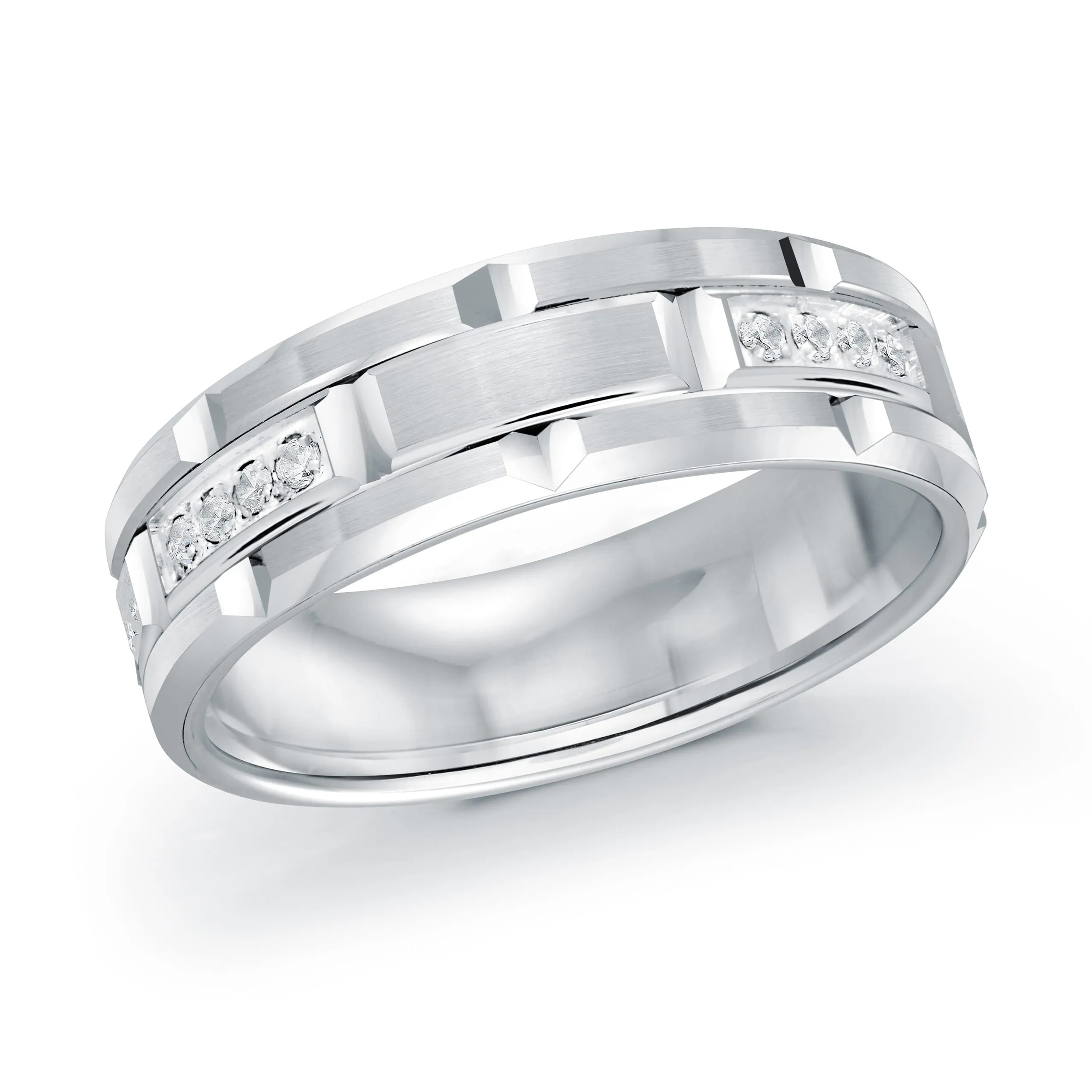 14K White Gold with Inlaid Diamonds Ring from the Executif Collection by Malo - FJMD-073-07W16