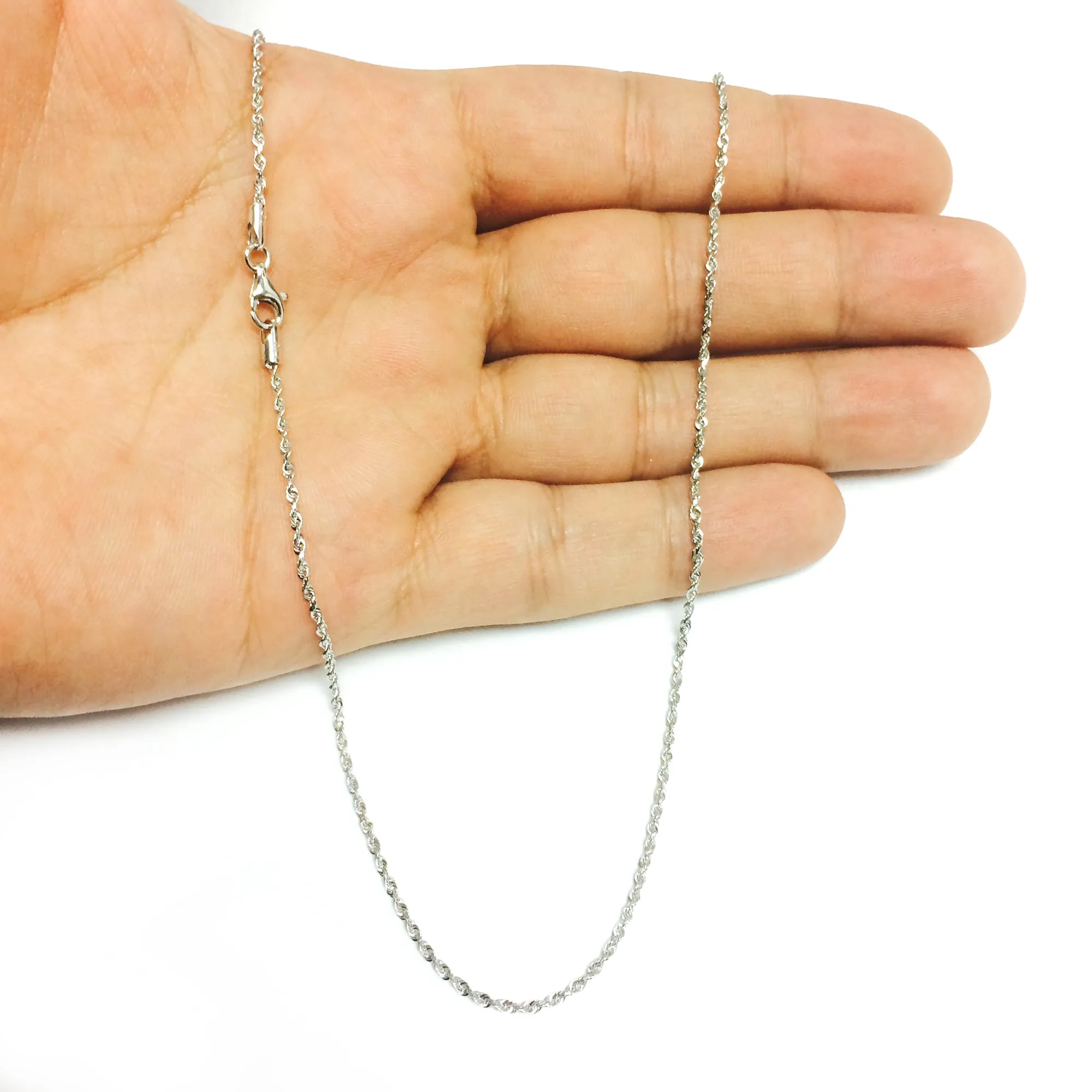 14k White Solid Gold Diamond Cut Rope Chain Necklace, 1.5mm