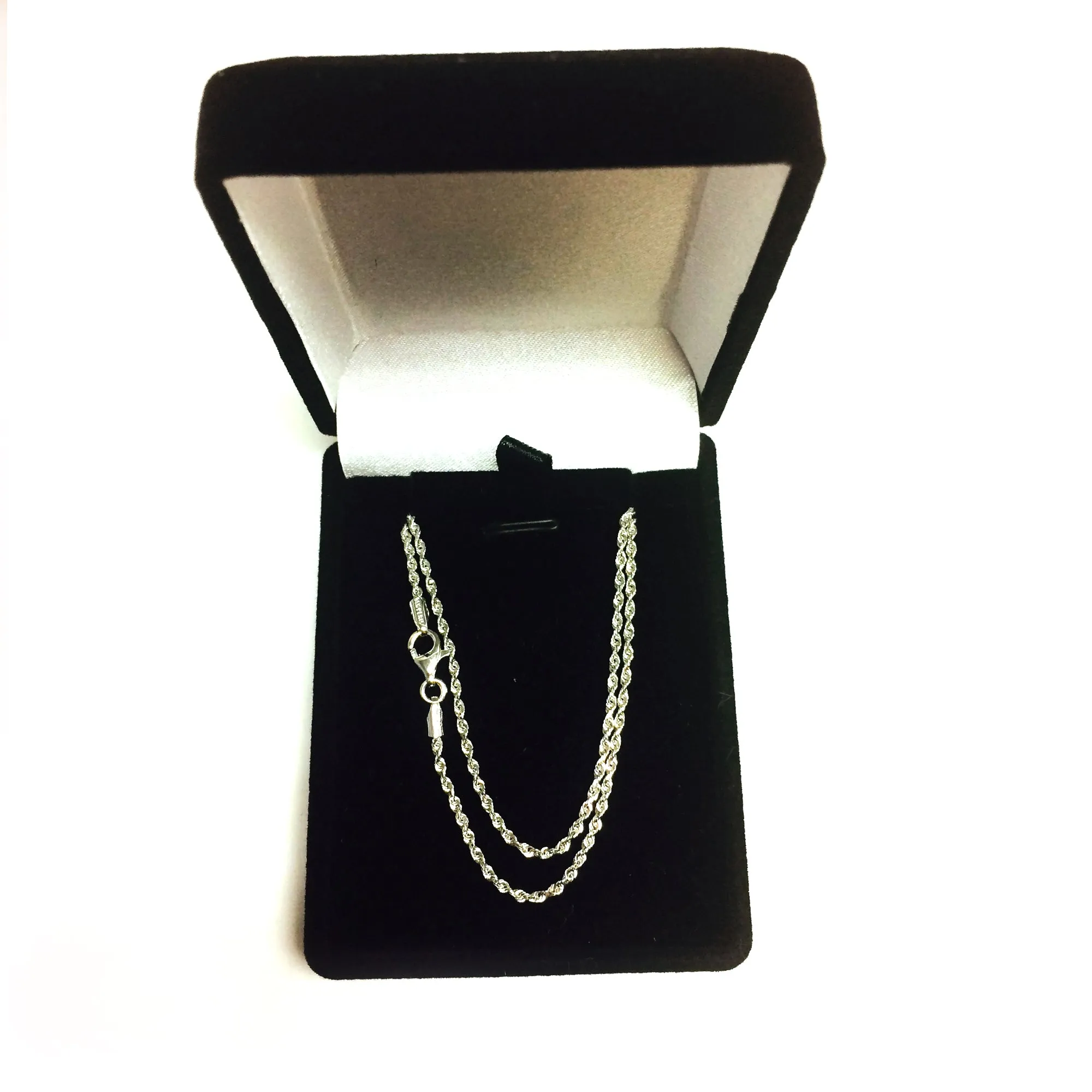 14k White Solid Gold Diamond Cut Rope Chain Necklace, 1.5mm