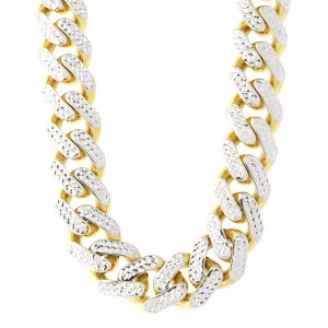 14k Yellow And White Gold Miami Cuban Pave Link Chain Necklace, Width 11.3mm, 24"