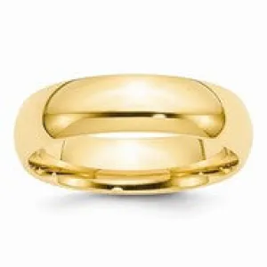 14k Yellow Gold 6mm Comfort-Fit Wedding Band Ring