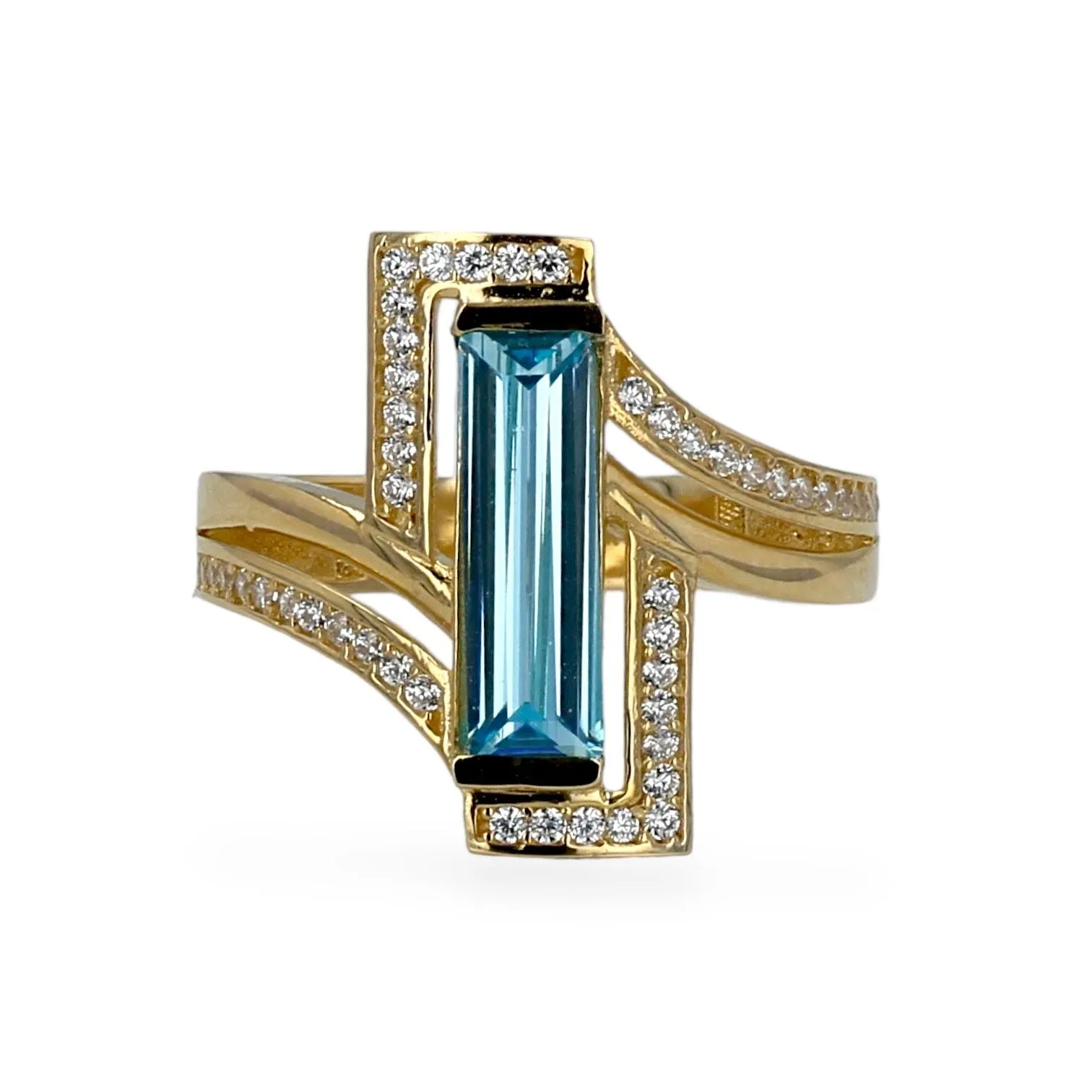 14K Yellow gold aquamarine simulation bar ring-224340