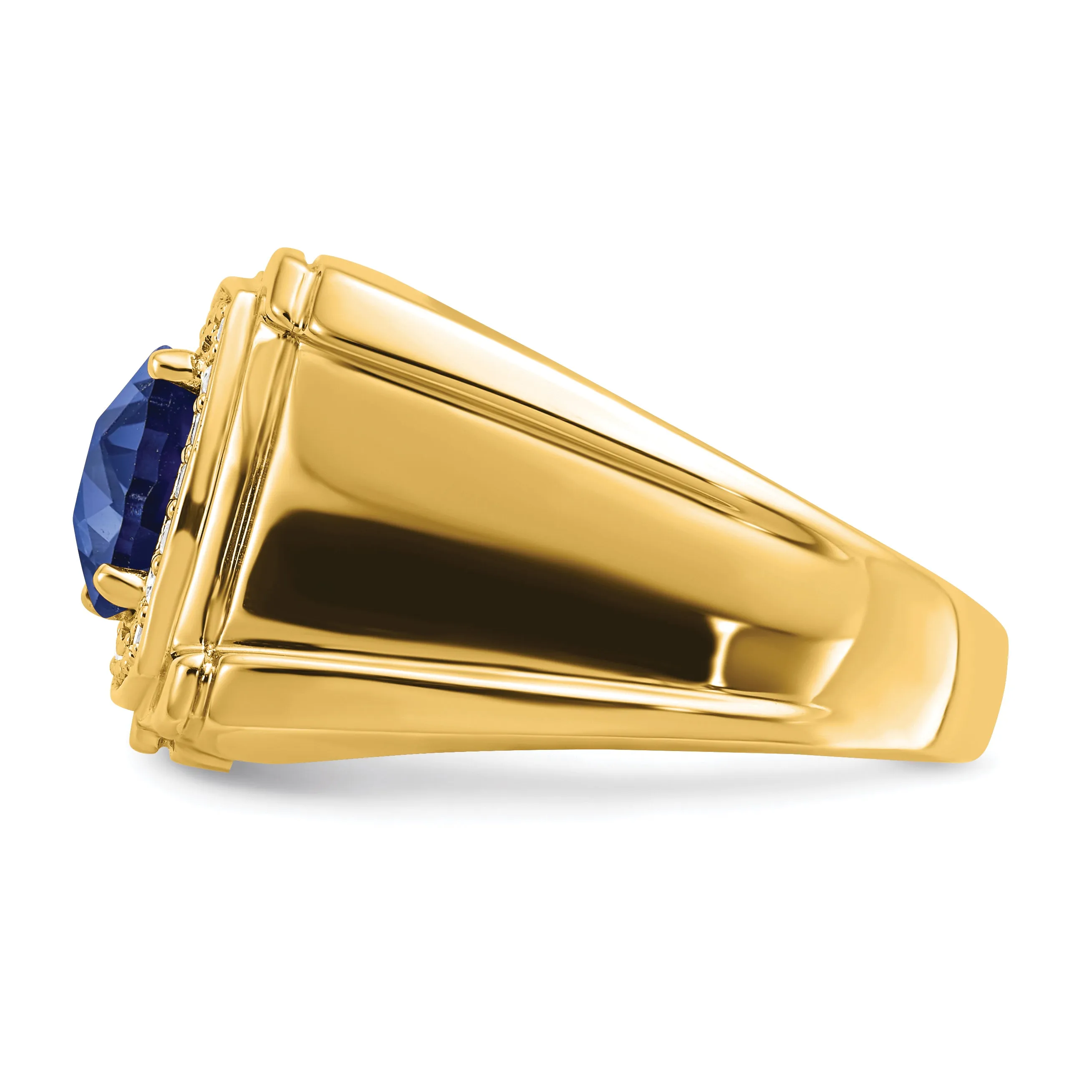 14k Yellow Gold Created Checkerboard Sapphire and Diamond Mens Ring