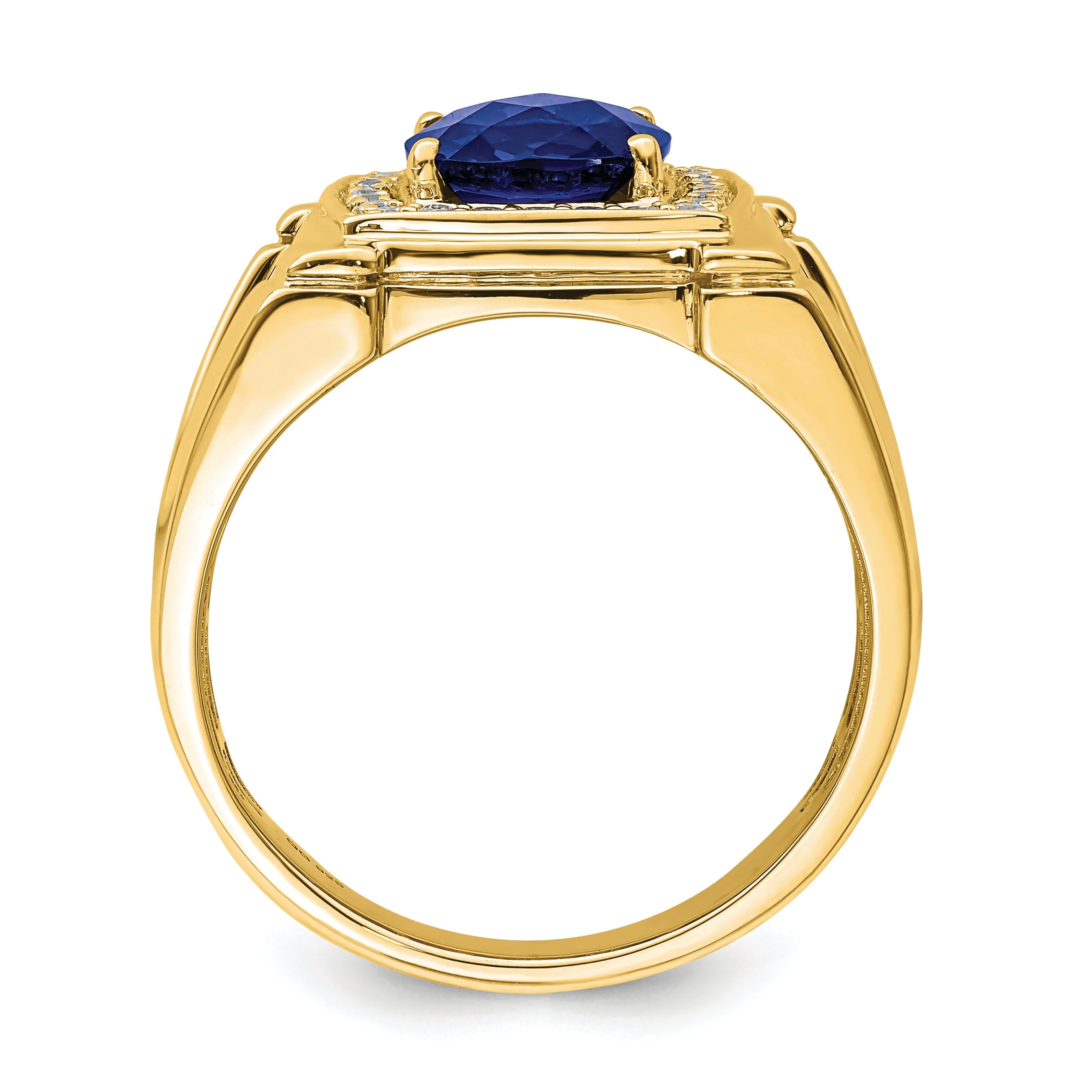 14k Yellow Gold Created Checkerboard Sapphire and Diamond Mens Ring